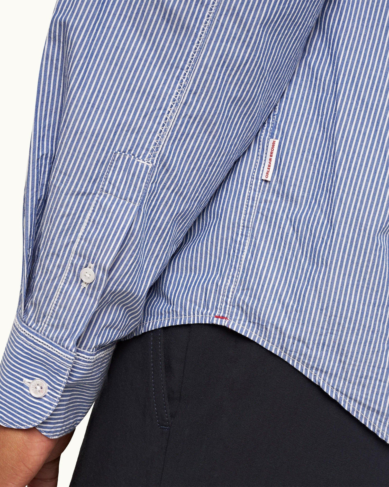 Midnight Navy/White Stripe Relaxed Fit Classic Collar Cotton Shirt | Midnight Navy/White