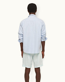 Serenity Blue Relaxed Fit Classic Collar Washed Oxford Cotton Shirt | Serenity Blue