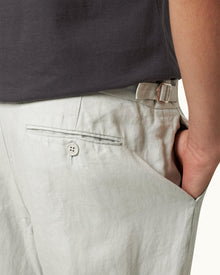 Griffon Linen Tailored Fit Washed Linen Trousers In White Jade | White Jade