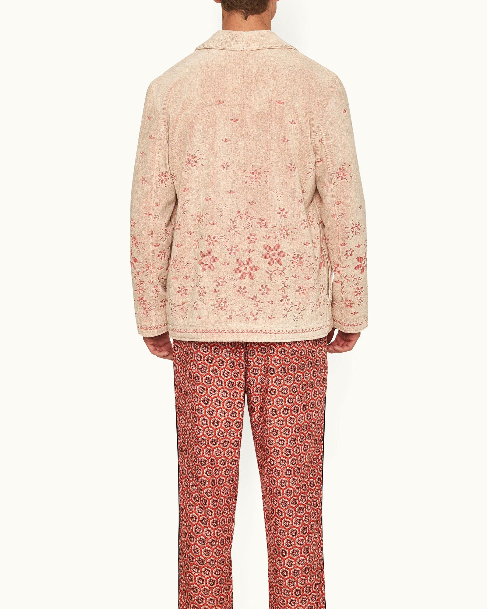 Hallburg White Sand Relaxed Fit Two-Button Floral Jacquard Towelling Blazer | White Sand