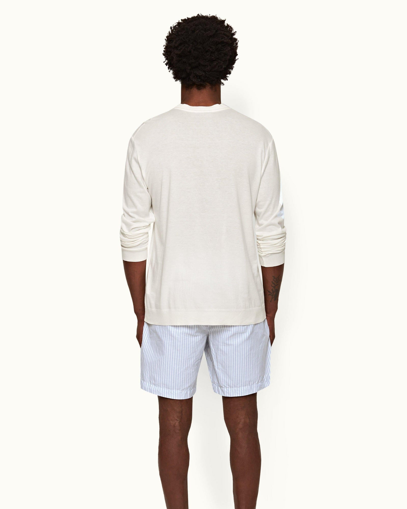 Light Island Sky/White Tailored Fit Engineered Twin Stripe Cotton Shorts | Light Island Sky/White