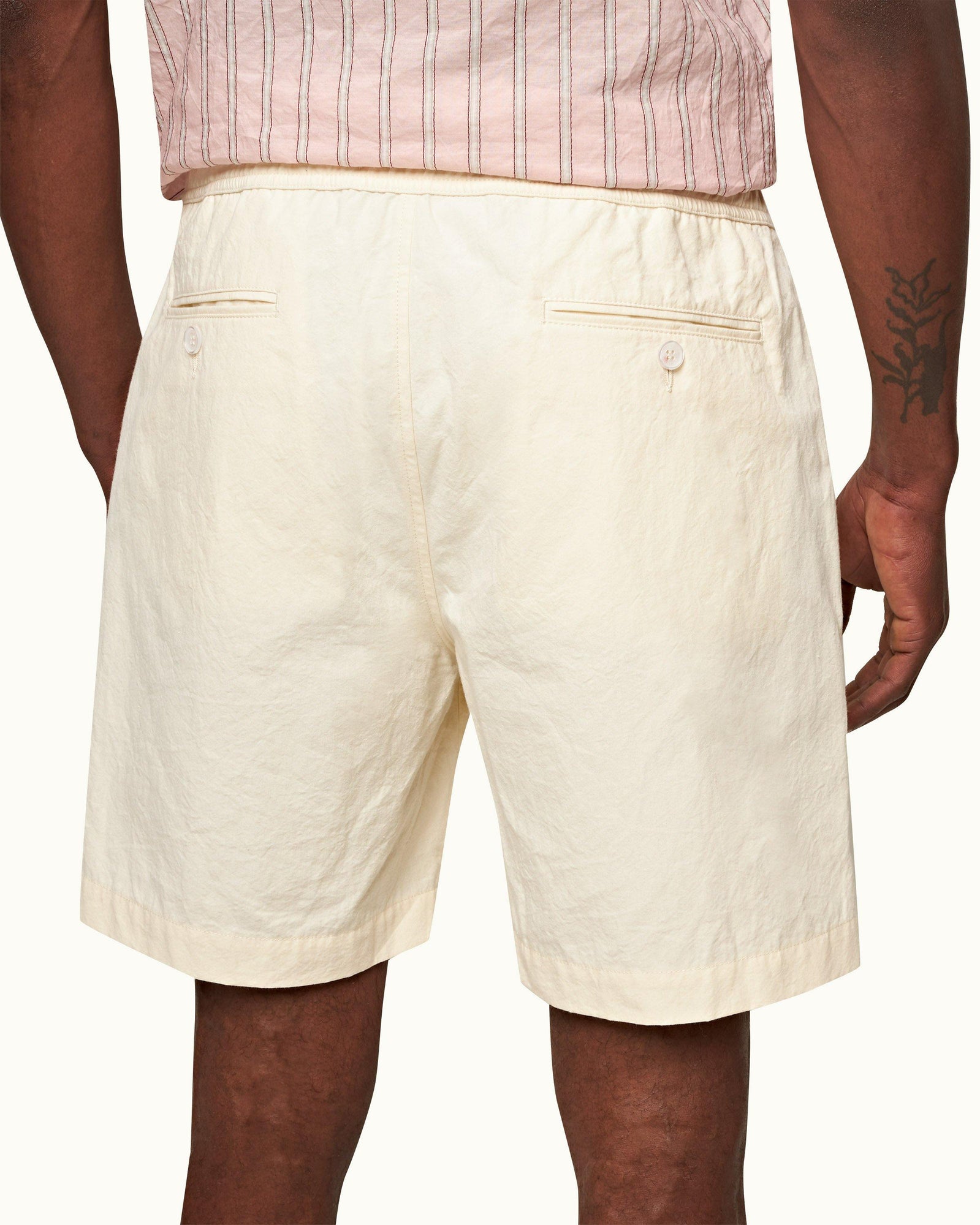 White Sand Tailored Fit Single Pleat Cotton Shorts | White Sand