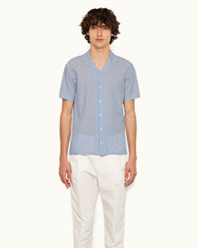 Ice Blue/White Classic Stripe Capri Collar Shirt | Ice Blue/White
