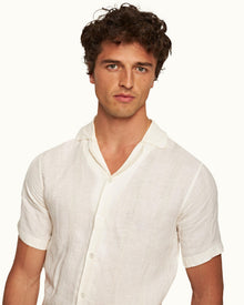 Hibbert Linen Sandbar Capri Collar Short-Sleeve Stripe Linen Shirt | Sandbar