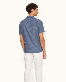 Hibbert Perez Print Classic Fit Capri Collar Shirt Woven In Italy in Springfield Blue | Springfield Blue