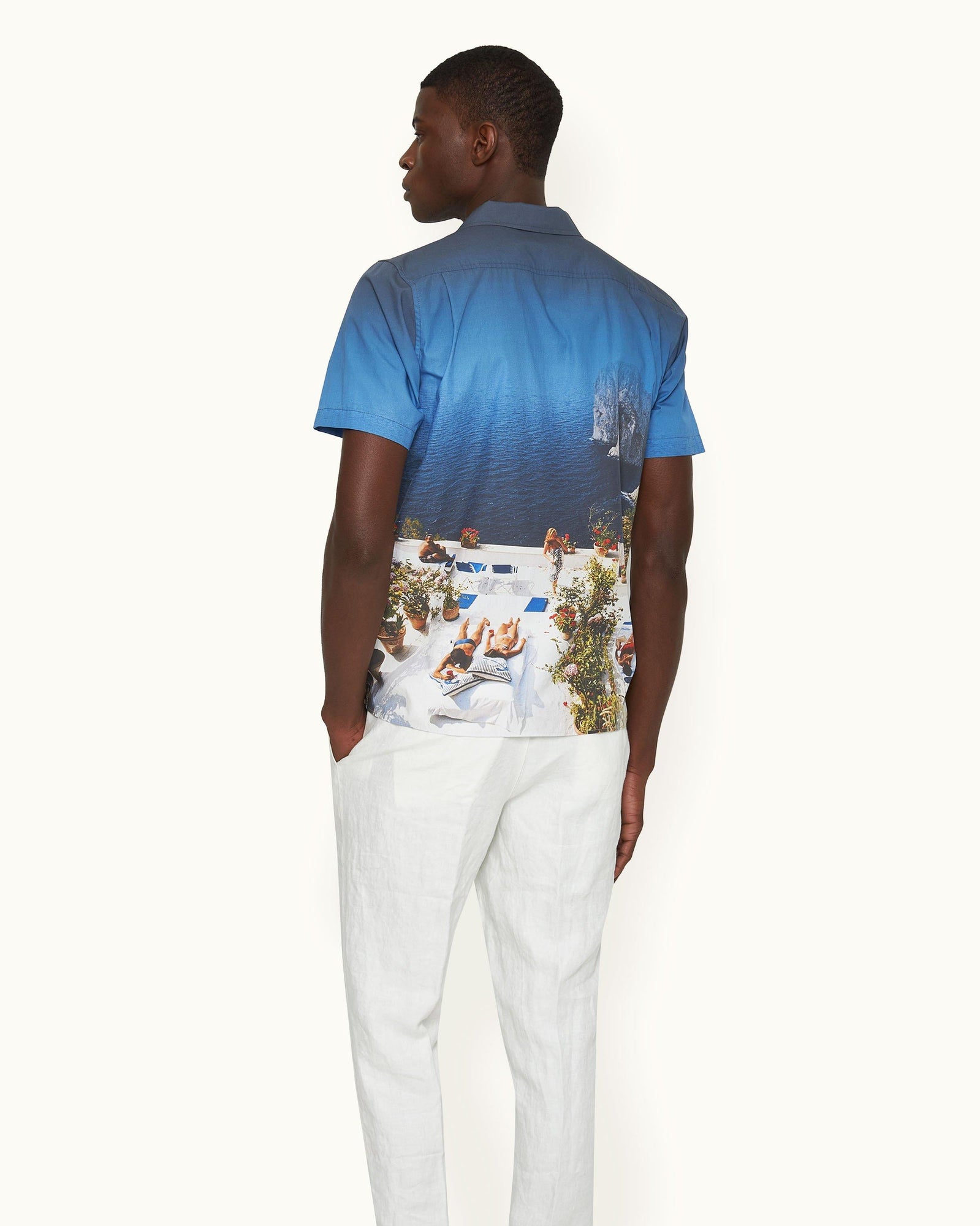 Hibbert Terrace Photographic Print Classic Fit Capri Collar Cotton Shirt | Terrace