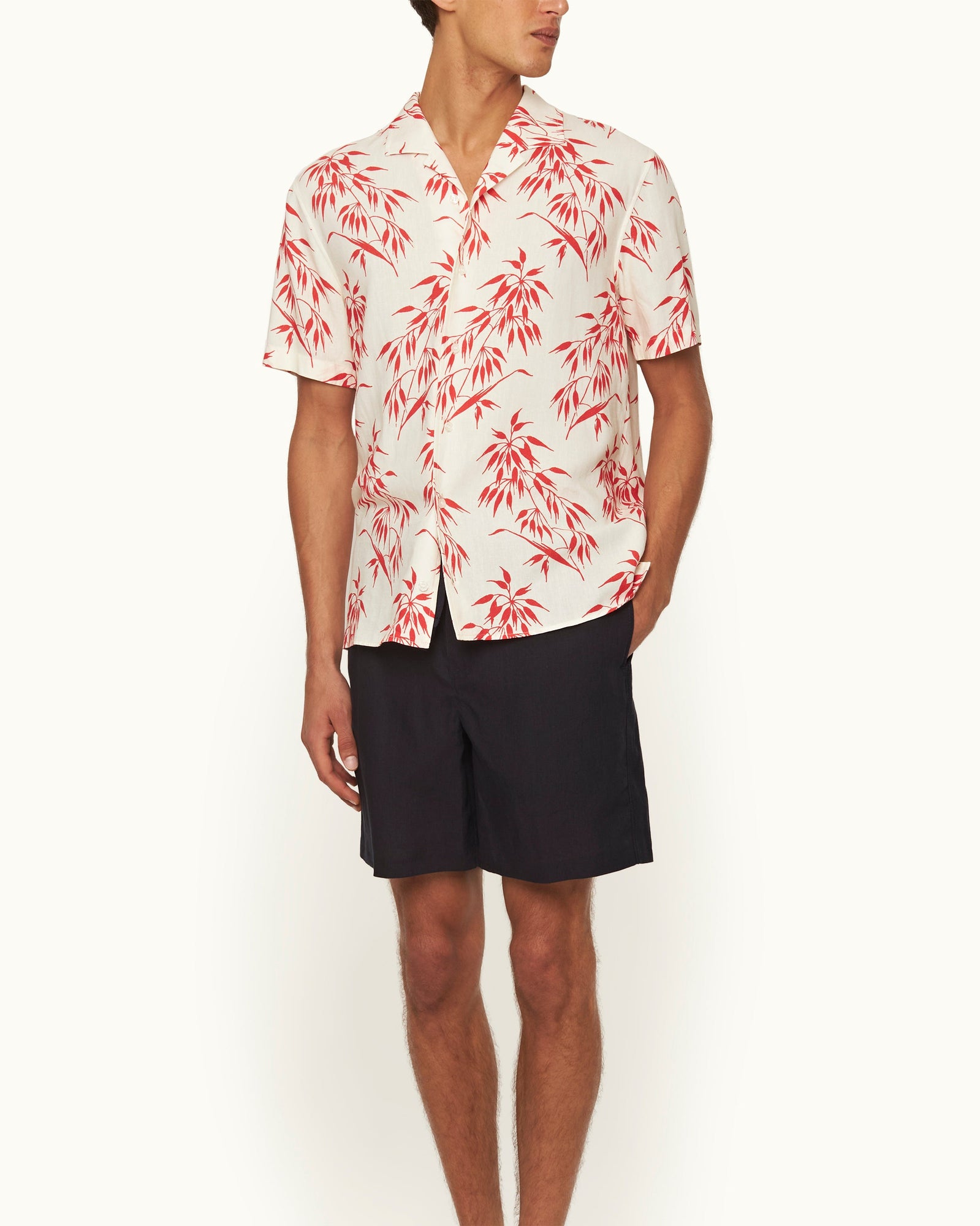 Men | Hibbert Linen Shirt | White Sand/Summer Red