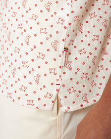 Hibbert White Sand Logo Print Classic Fit Capri Collar Shirt | White Sand