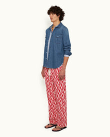 Summer Red/White Sand Cano Geometric Jacquard Relaxed Fit Trousers | Summer Red/White Sand