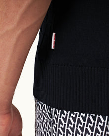 Horton Silk Night Iris Checkerboard Resort Placket Silk Polo Shirt | Night Iris