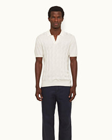 Sea Mist Tailored Fit Silk-Cotton Chevron Polo Shirt | Sea Mist