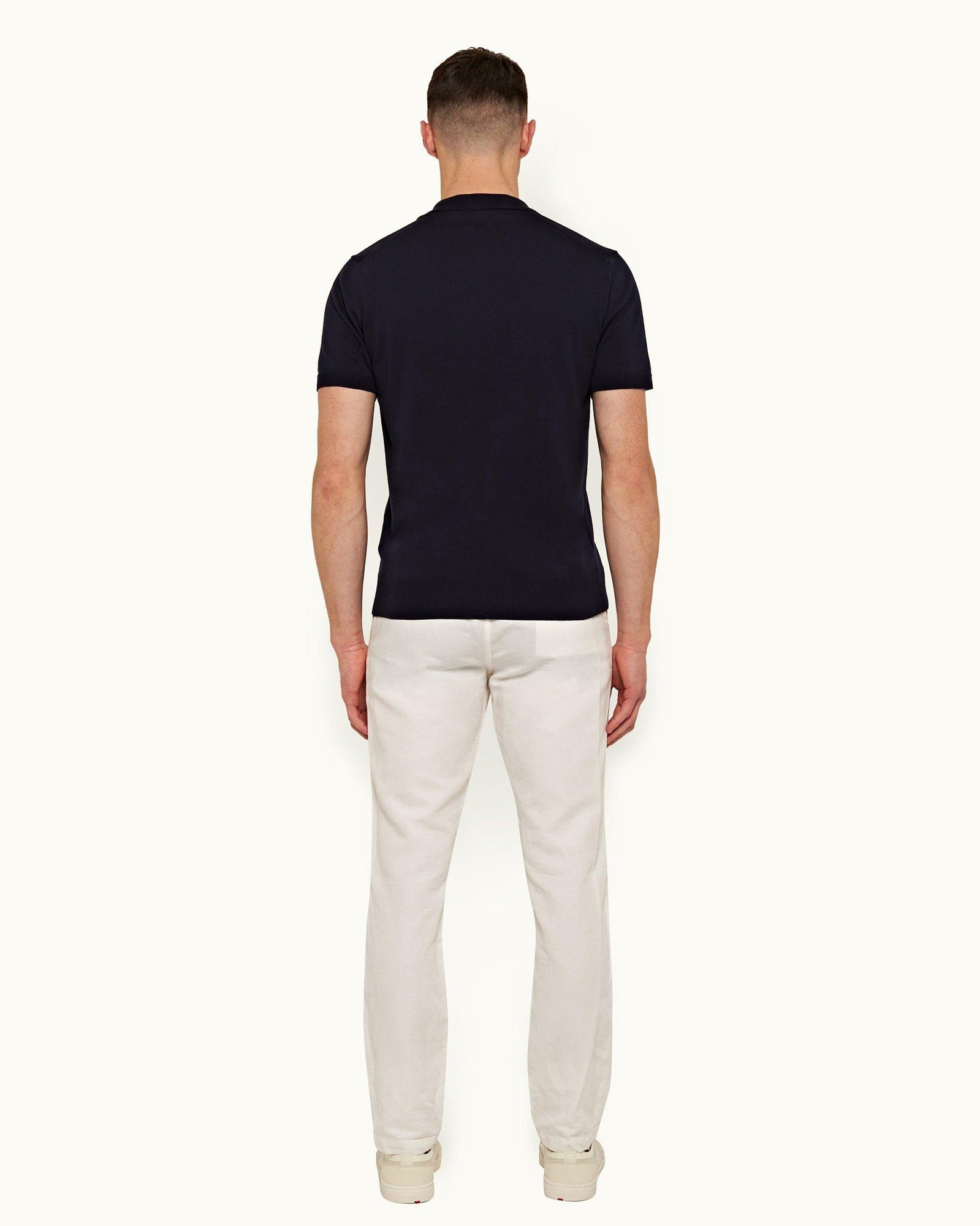 Horton Stripe Navy Tailored Fit Organic Cotton Polo Shirt | Navy