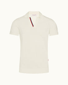 Horton Stripe White Sand Tailored Fit Organic Cotton Polo Shirt | White Sand