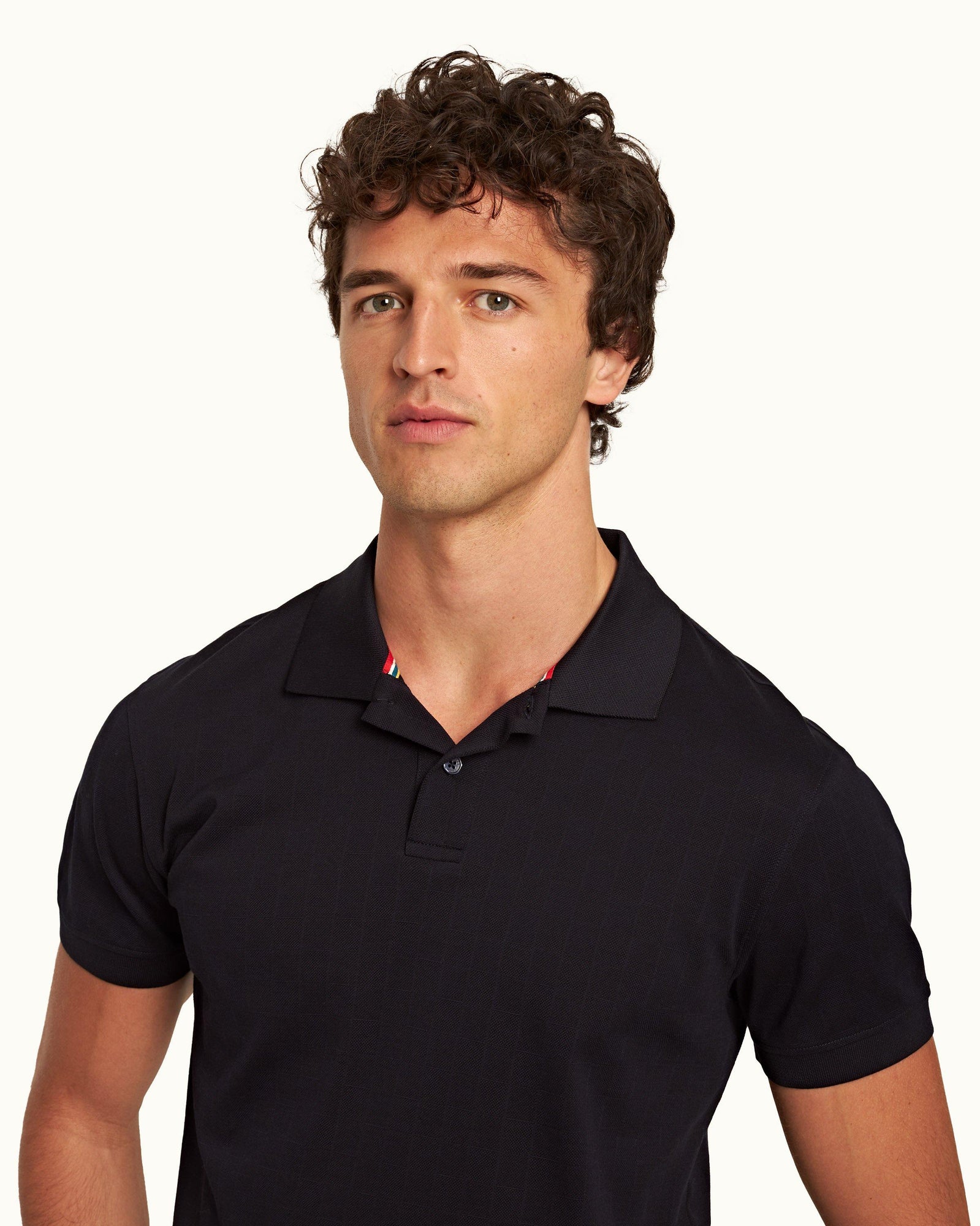Night Iris Classic Fit Jacquard Checkerboard Cotton Polo Shirt | Night Iris
