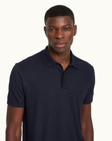 Jarrett Jacquard Classic Fit Jacquard Knitted Rib Cotton-Modal Polo Shirt In Night Iris Blue | Night Iris