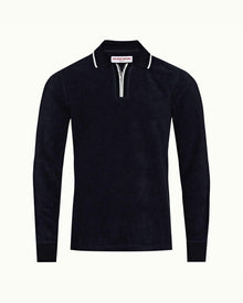 Night Iris Classic Fit Half-Zip Long-Sleeve Polo Shirt | Night Iris