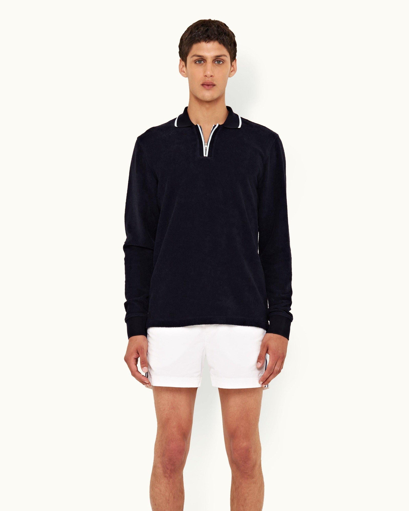 Night Iris Classic Fit Half-Zip Long-Sleeve Polo Shirt | Night Iris
