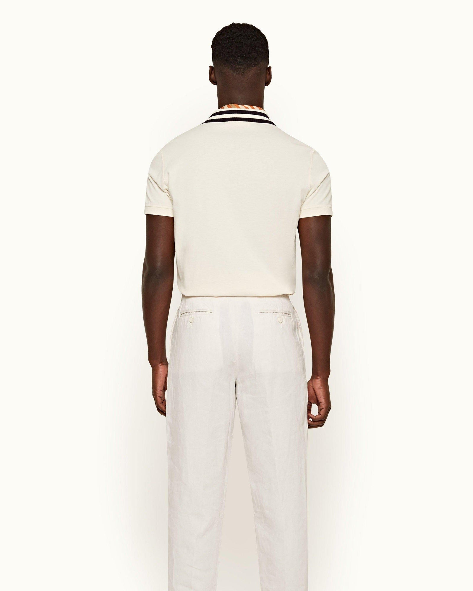 Jarrett White Sand Classic Fit Stripe Tipped Collar Cotton Polo Shirt | White Sand