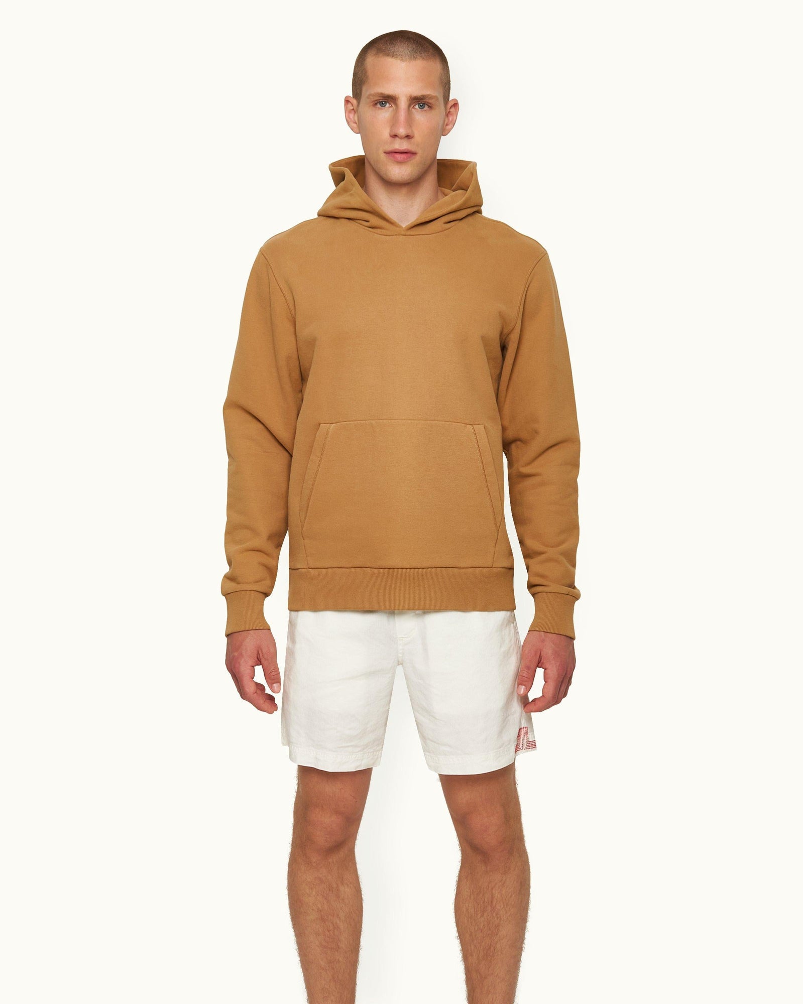 Light Golden Khaki Classic Fit Hooded Organic Cotton Sweatshirt | Light Golden Khaki