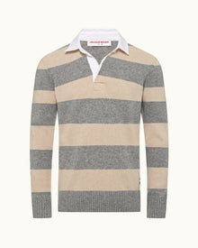 Granite Stripe Merino Knit Long-Sleeve Polo Shirt | Granite