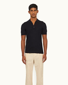 Night Iris Tailored Fit Silk Polo Shirt | Night Iris