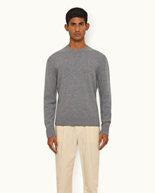 Grey Melange/Sea Mist Stripe Tipping Cashmere Jumper | Grey Melange/Sea Mist