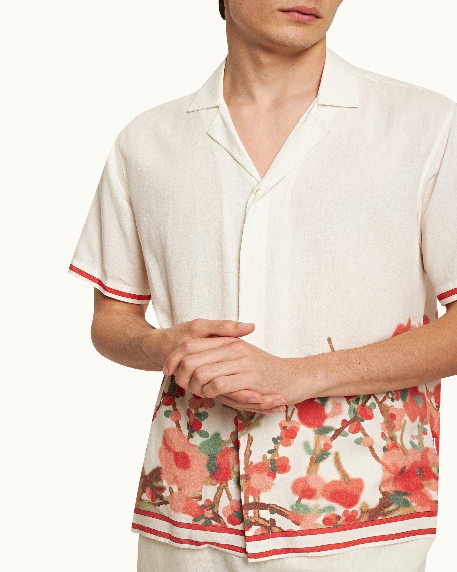 Maitan Blossom Season Print Relaxed Fit Capri Collar Shirt In Red | Red