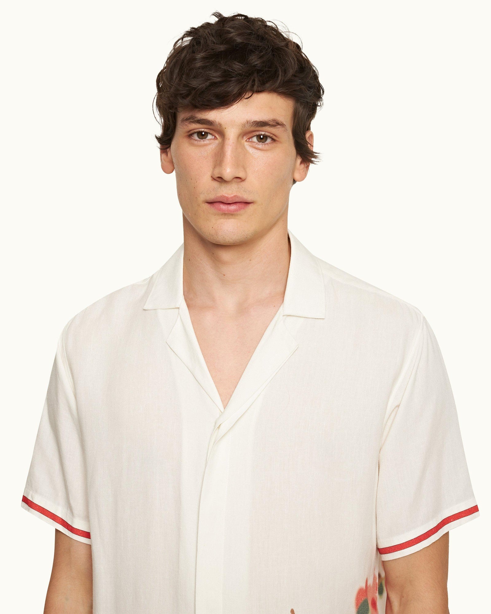 Maitan Blossom Season Print Relaxed Fit Capri Collar Shirt In Red | Red