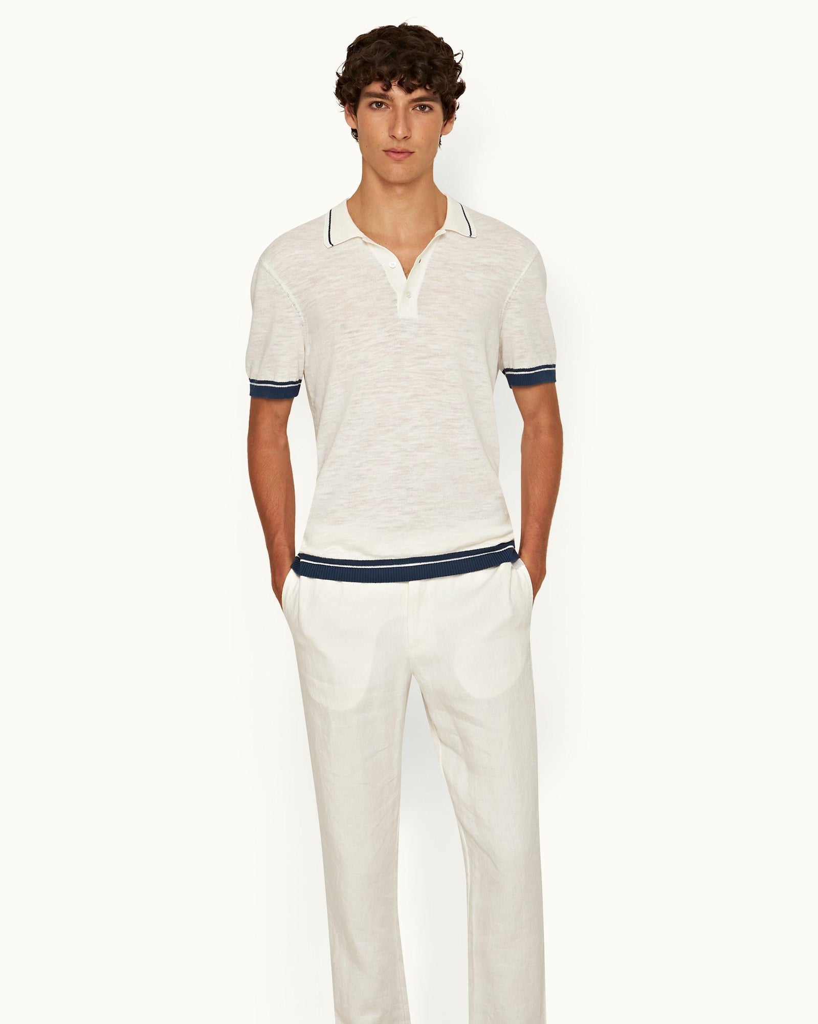 Men | Maranon Cotton Linen Polo | White Sand