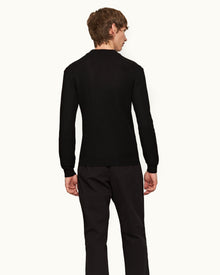 Black Classic Fit Long-Sleeve Mercerised Cotton Polo Shirt | Black