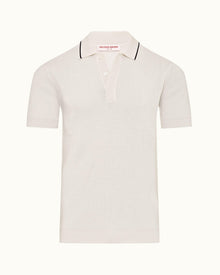 White Sand Tailored Fit Rib Stitch Polo Shirt | White Sand