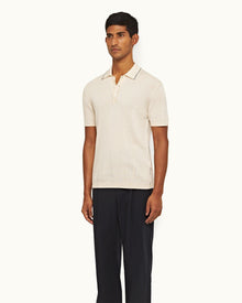 Sea Mist/Truffle Rib Tipping Collar Organic Mercerized Cotton Polo Shirt | Sea Mist/Truffle