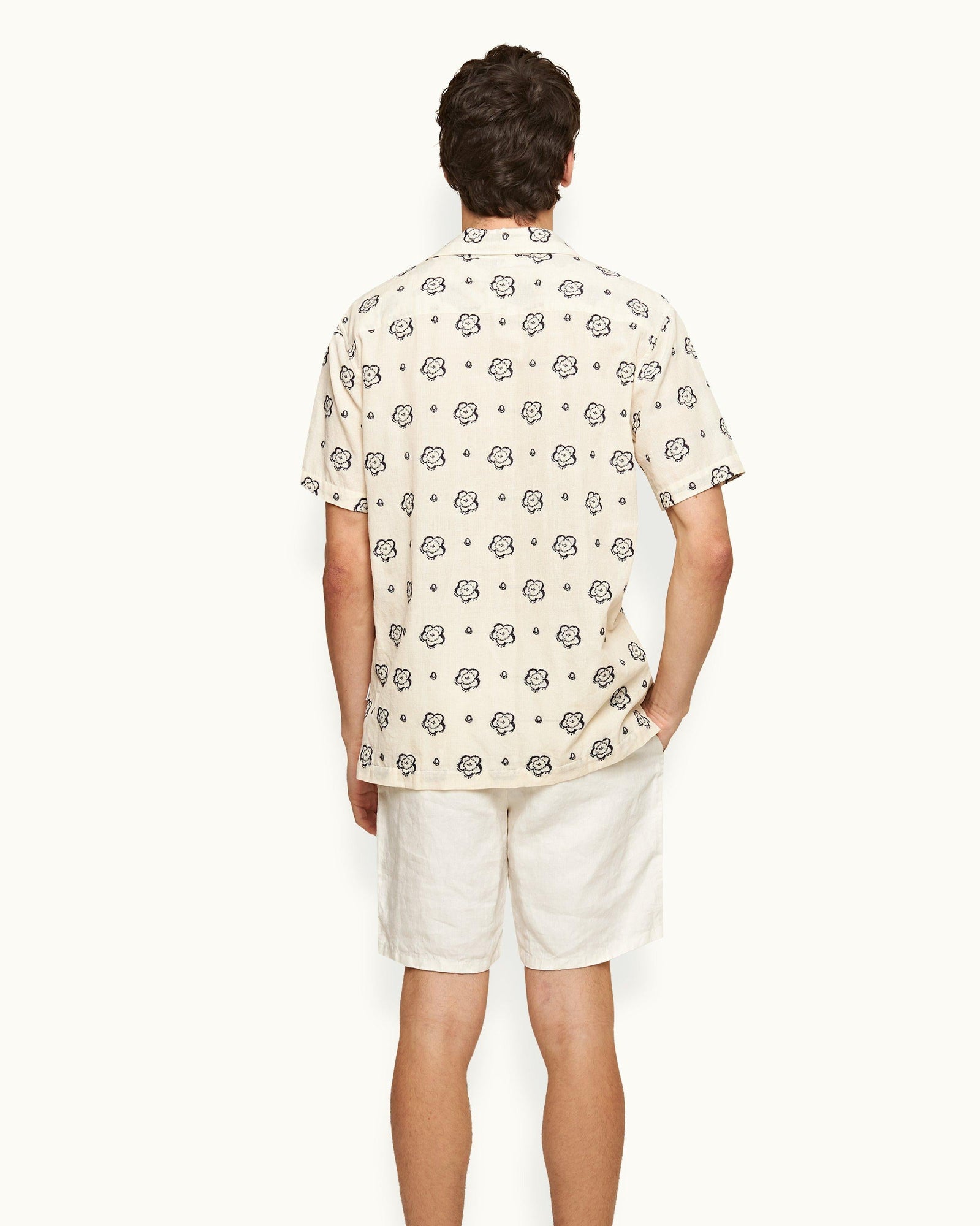 Marne Blossom Jacquard Relaxed Fit Capri Collar Shirt White Sand/Plum Colour | White Sand