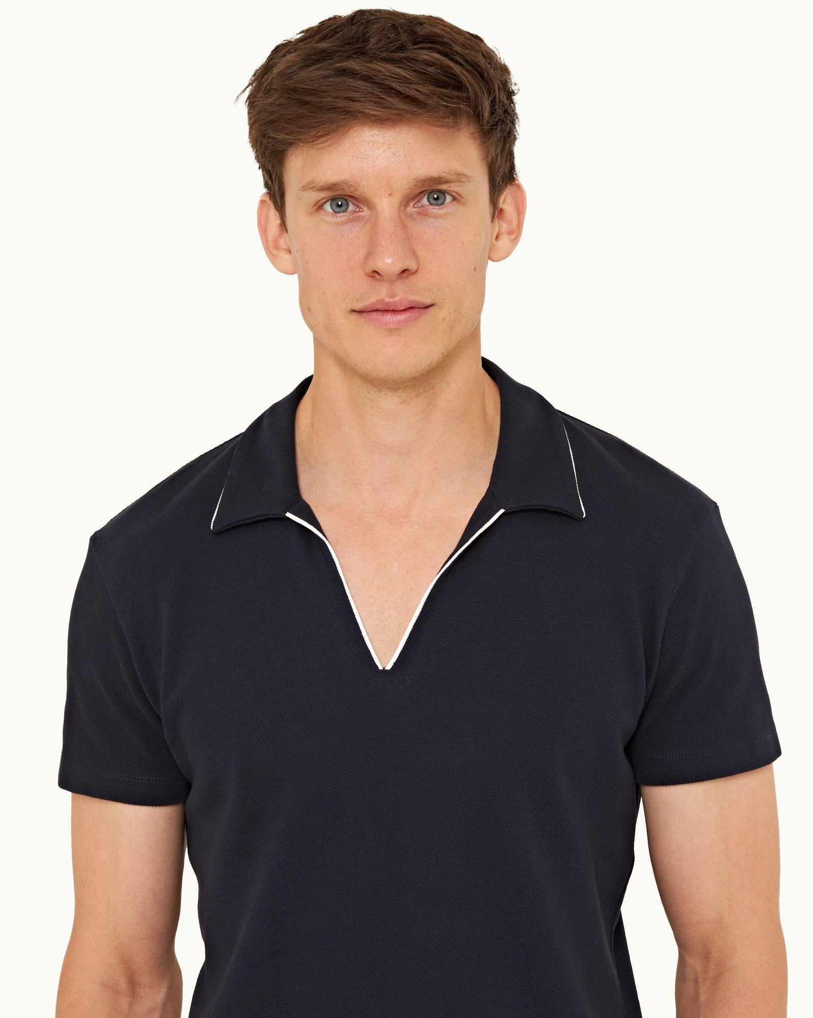 Night Iris Classic Fit Contrast Placket Cotton Pique Polo Shirt | Night Iris
