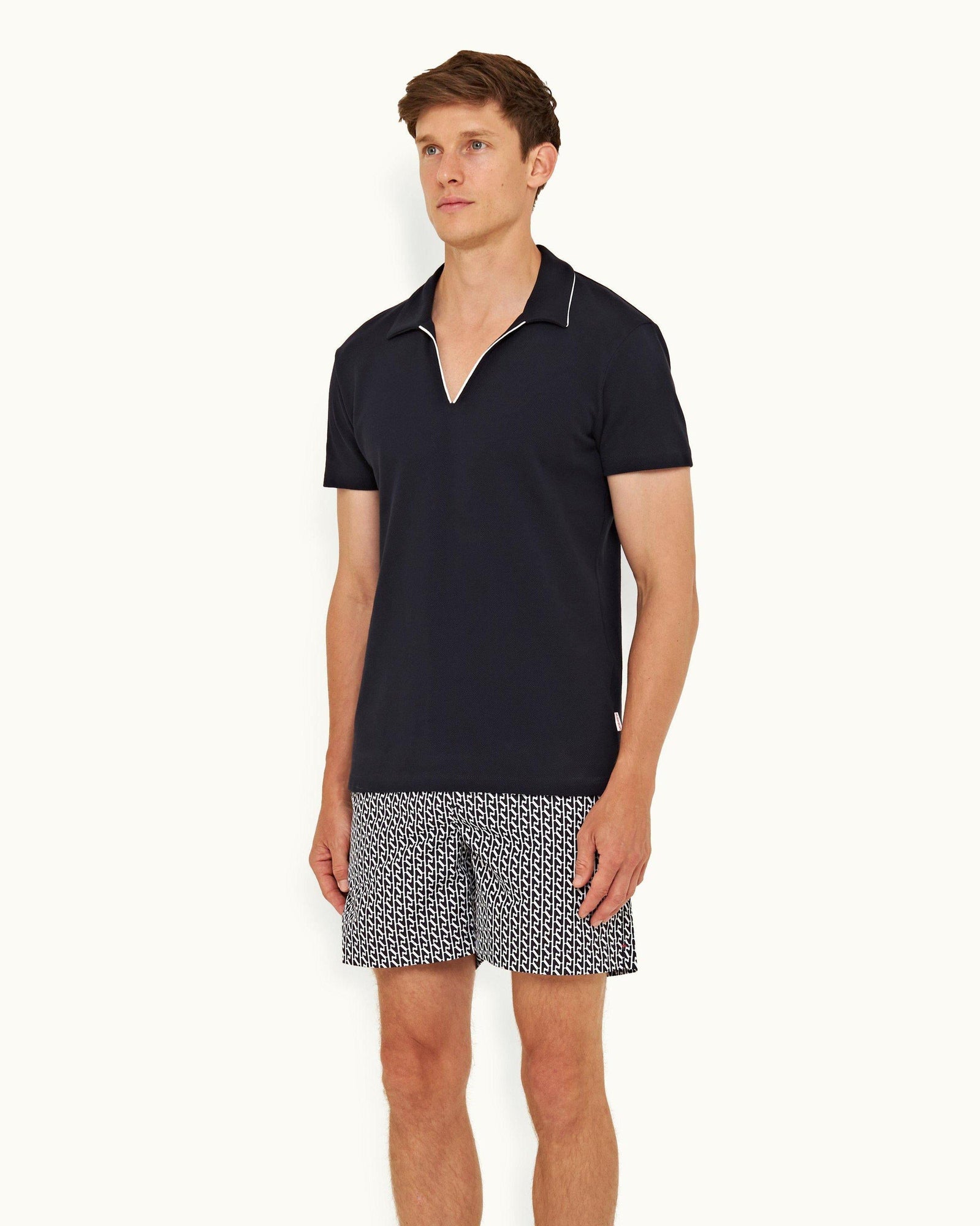 Night Iris Classic Fit Contrast Placket Cotton Pique Polo Shirt | Night Iris