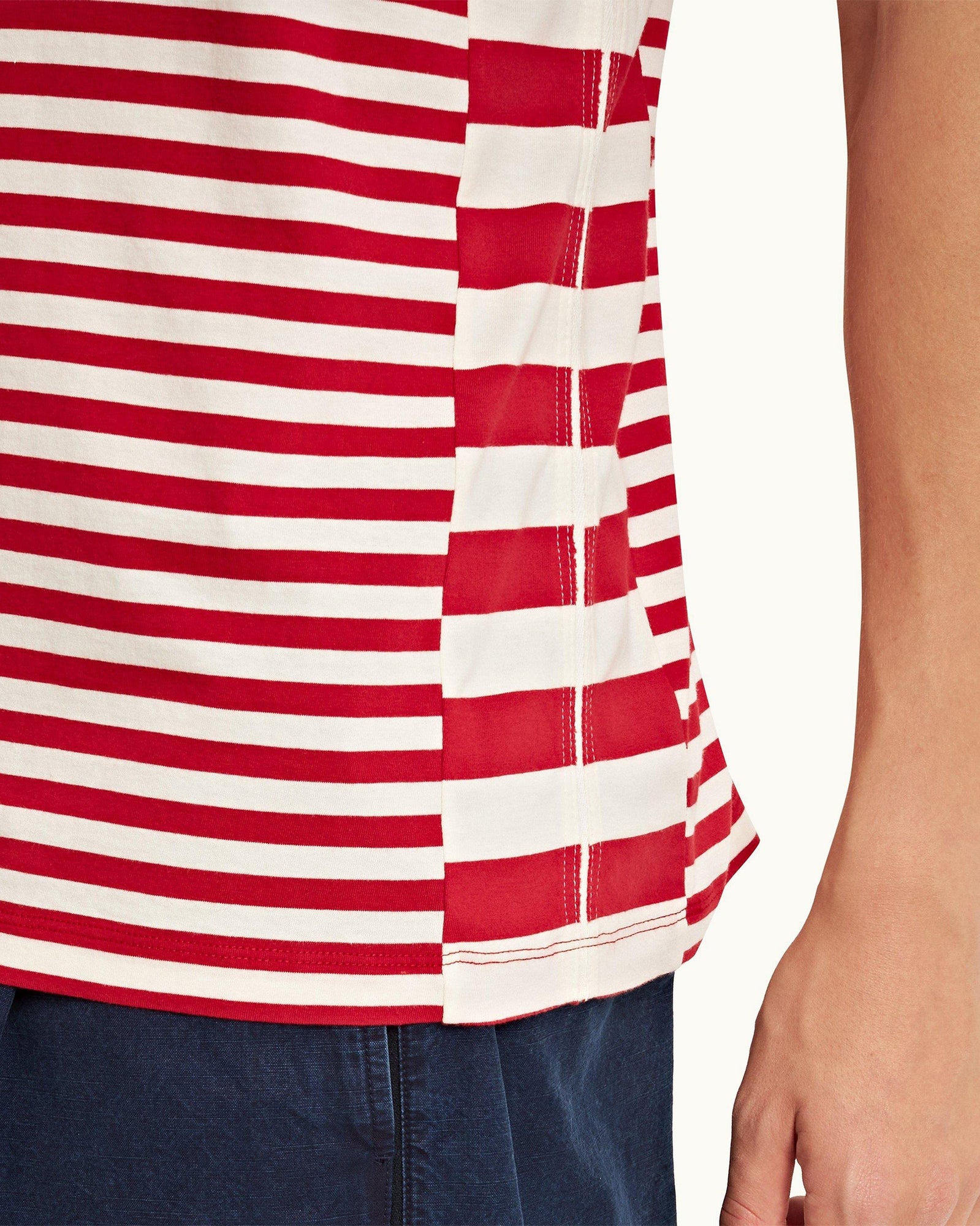 Vermillion Classic Fit Organic Cotton Stripe Knit Polo Shirt | Vermillion