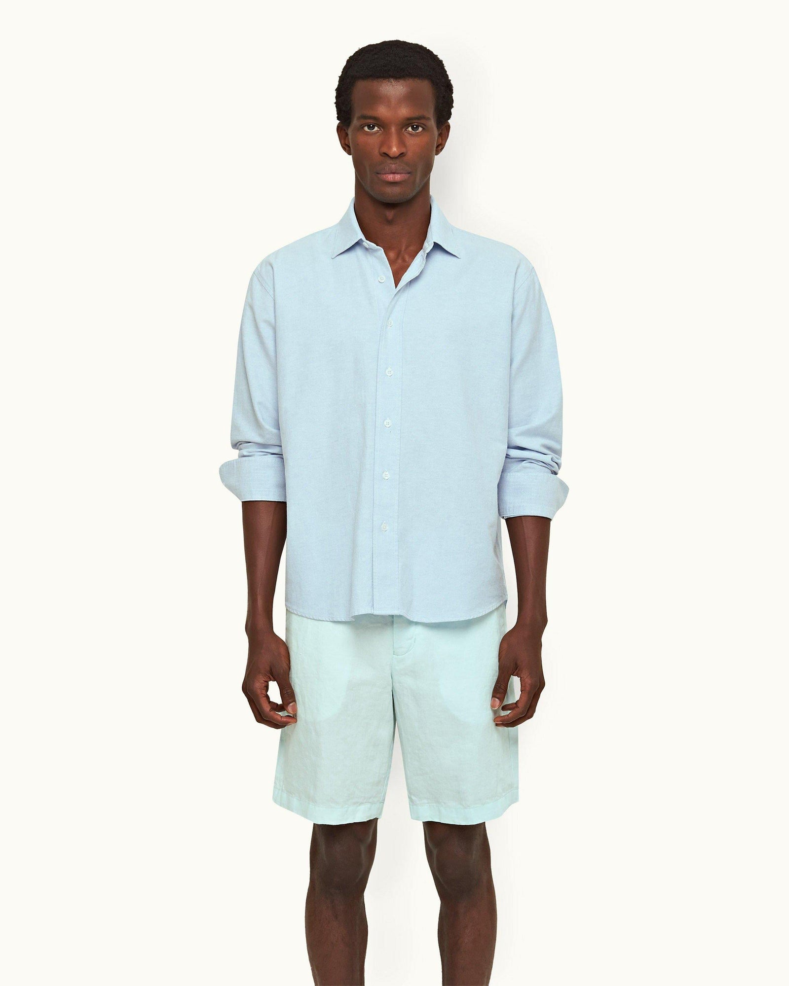 Norwich Linen Clear Sky Tailored Fit Washed Linen Shorts | Clear Sky