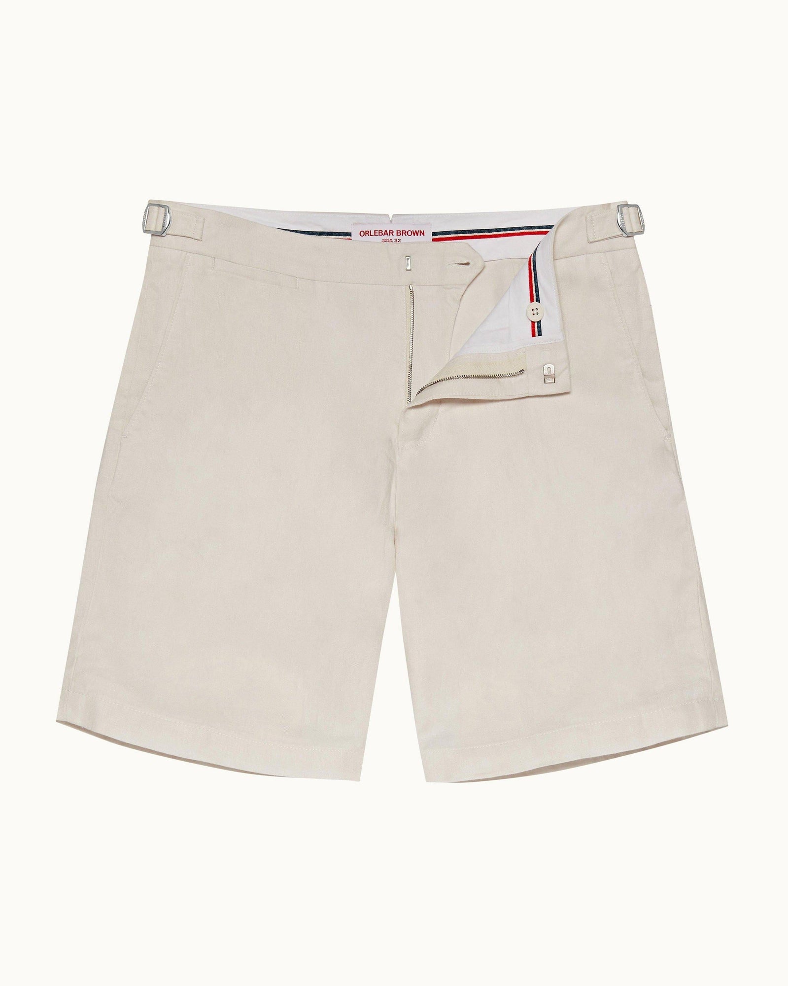 Norwich Linen White Sand Tailored Fit O.B Stripe Linen Shorts | White Sand
