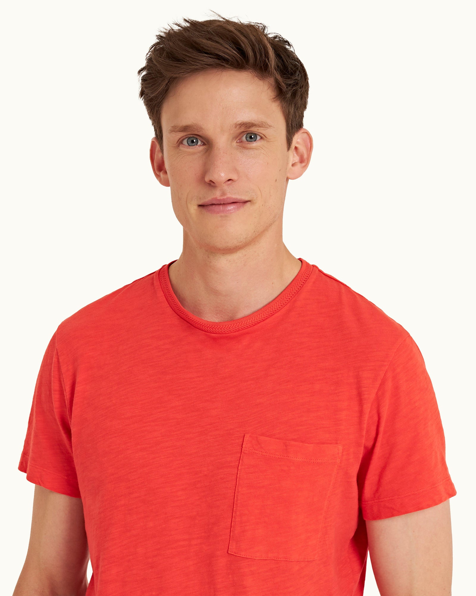 Summer Red Crew Neck Garment Dye Cotton T-shirt | Summer Red