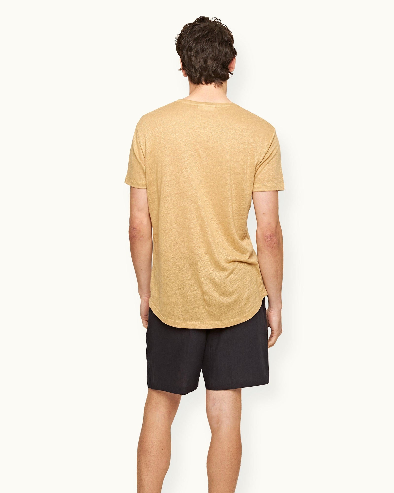 Ob-T Linen Crew Neck Linen T-shirt In Biscuit Colour | Biscuit