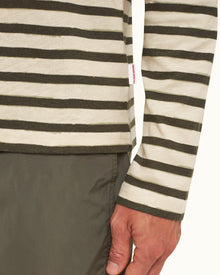 Cloud/Forest Night Stripe Tailored Fit Long-Sleeve Crew Neck T-shirt | Cloud/Forest Night