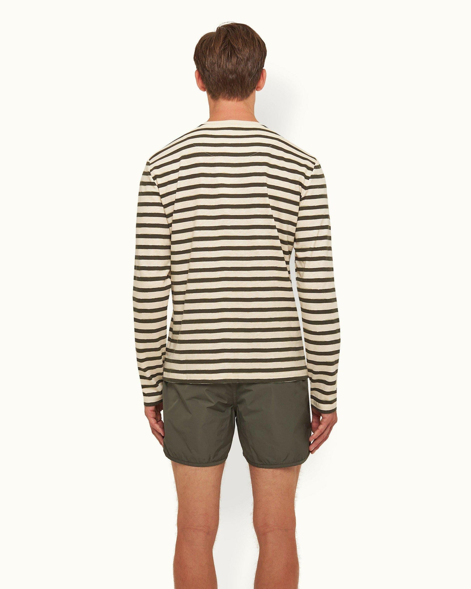 Cloud/Forest Night Stripe Tailored Fit Long-Sleeve Crew Neck T-shirt | Cloud/Forest Night