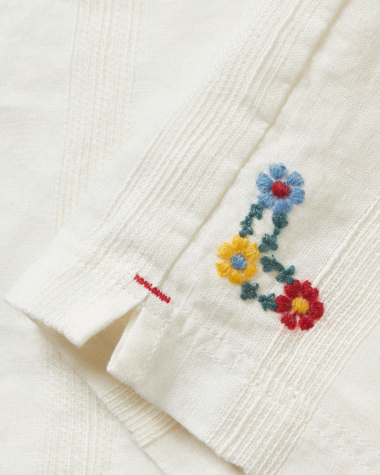 Ridley White Sand Relaxed Fit Overhead Embroidered Yoke Linen Shirt | White Sand