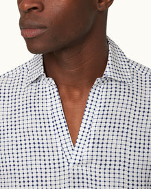 Ridley Linen White Sand/Azul Blue Tiescape Print Relaxed Fit Overhead Shirt | White Sand/Azul Blue