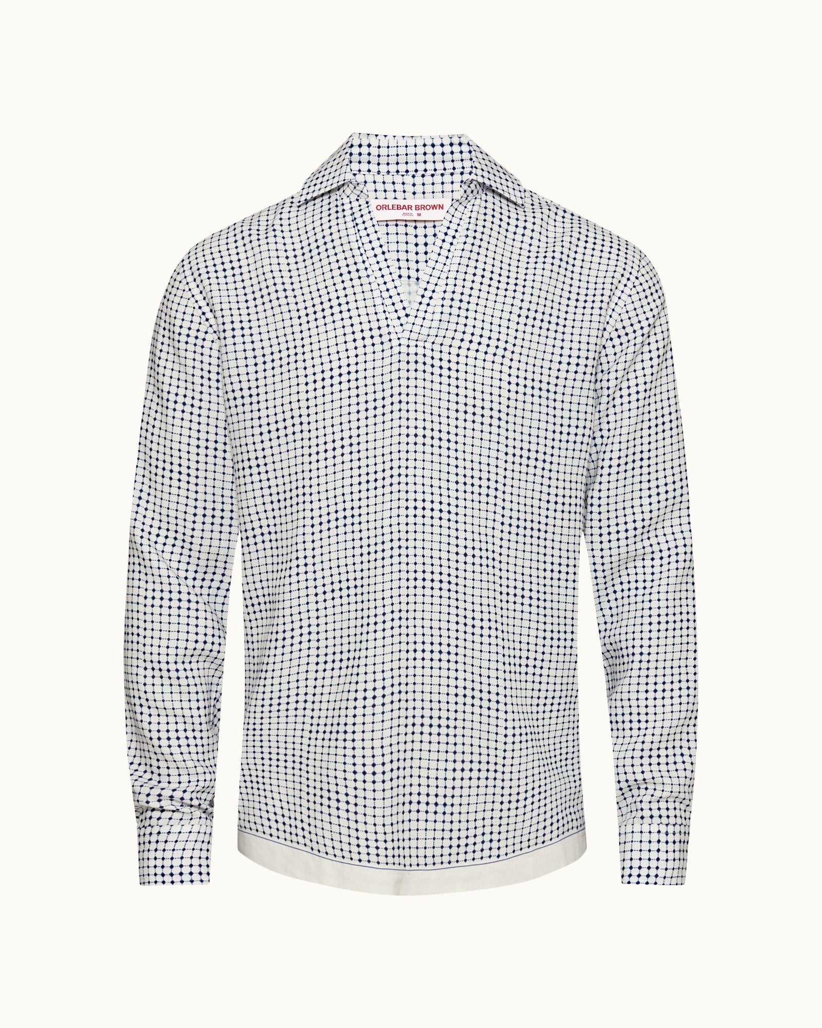 Ridley Linen White Sand/Azul Blue Tiescape Print Relaxed Fit Overhead Shirt | White Sand/Azul Blue