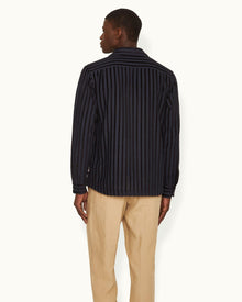 Ridley Tonal Chenille Stripe Relaxed Fit Overhead Shirt In Night Iris Blue | Night Iris