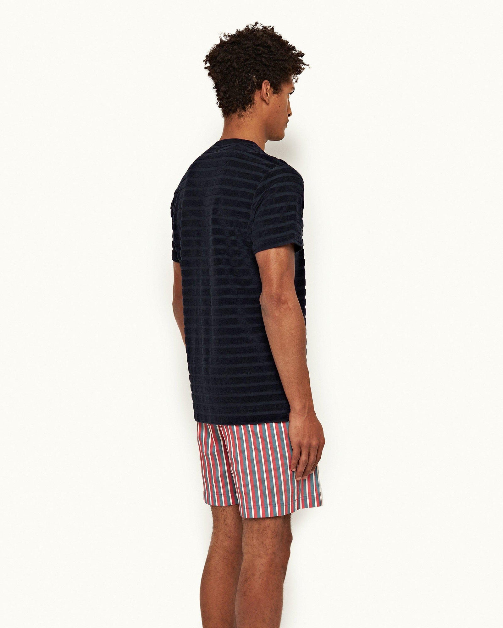 Night Iris Tonal Towelling Stripe Classic Fit T-shirt | Night Iris