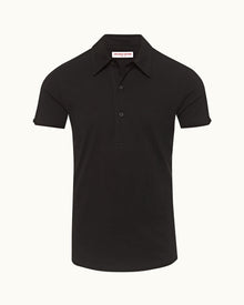 Sebastian Cotton Silk Black Tailored Fit Cotton-Silk Polo Shirt | Black