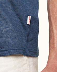 Sebastian Linen Classic Blue Tailored Fit Linen Polo Shirt | Classic Blue