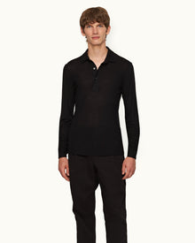 Sebastian Cashmere Black Tailored Fit Long-Sleeve Cashmere Polo Shirt | Black